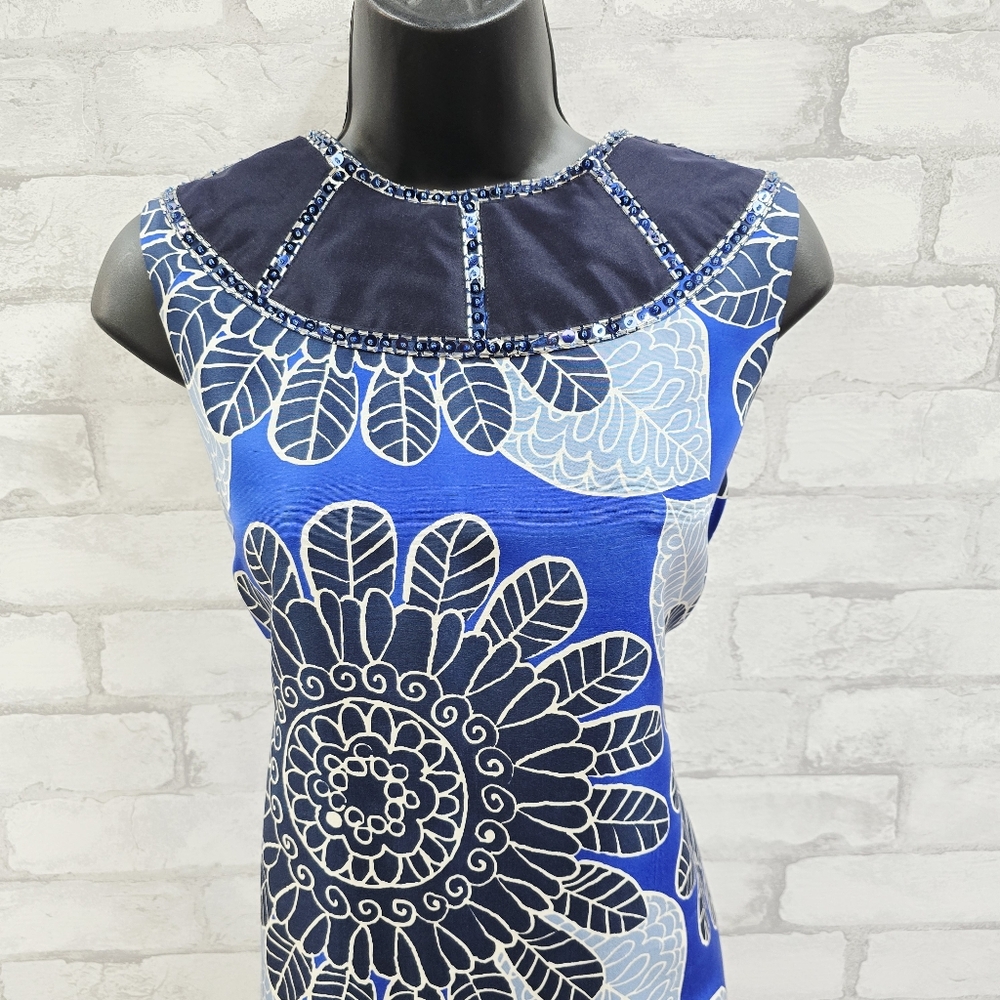 Tory Burch Blue Floral‎ Print Sheath Dress - Picture 2 of 9